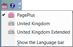 PagePlus Keyboard Icon in the Windows taskbar